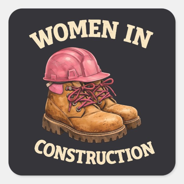 Sticker Carré Femmes sur des bottes de travail de construction e (Devant)