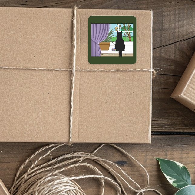 Sticker Carré Fenêtre Chat noir regardant dehors (Créateur téléchargé)