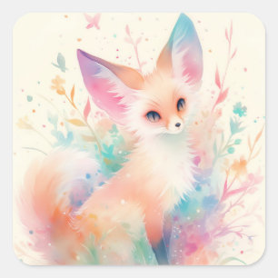 Sticker Carré Fennec Fox Parmi Les Blossoms Pastel