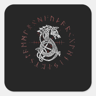 Sticker Carré Fenrir Wolf d'Odin Celtic Norse Runes Distressed