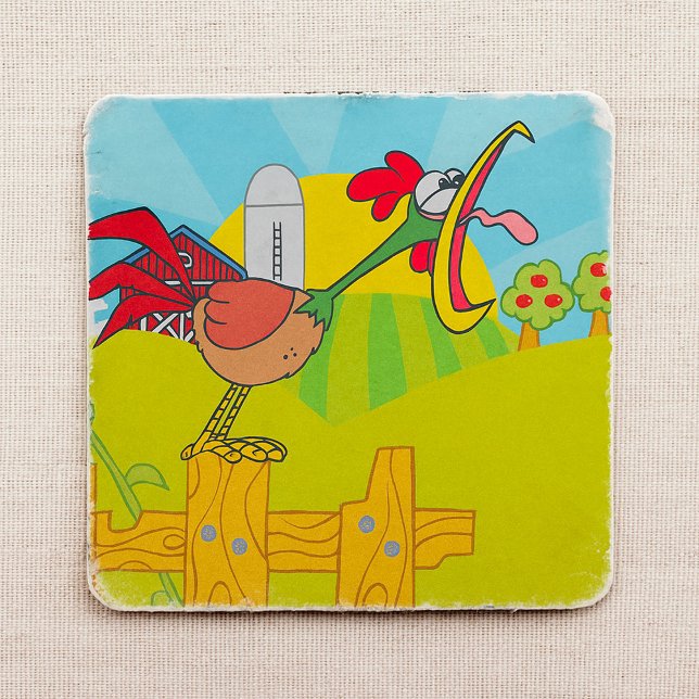 Sticker Carré Ferme de coq qui chante drôle (Créateur téléchargé)