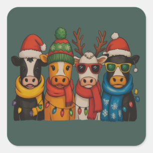 Sticker Carré Ferme de la vache de Noël Ferme de Santa Highland 