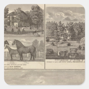 Sticker Carré Ferme et résidence en chêne rouge, Centre Tp