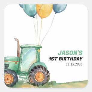 Sticker Carré Ferme Green Tractor Anniversaire