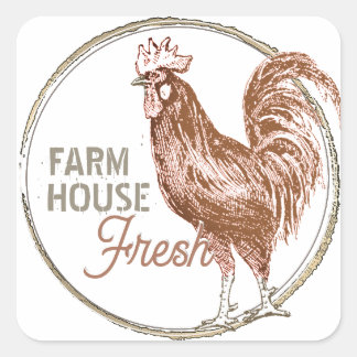 Sticker Carré Ferme Maison Fraîche avec Terre Cuite de Coq