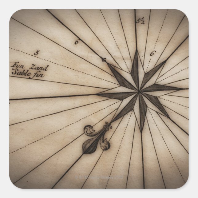 Sticker Carré Fermer le rose éolien sur la carte antique (Devant)