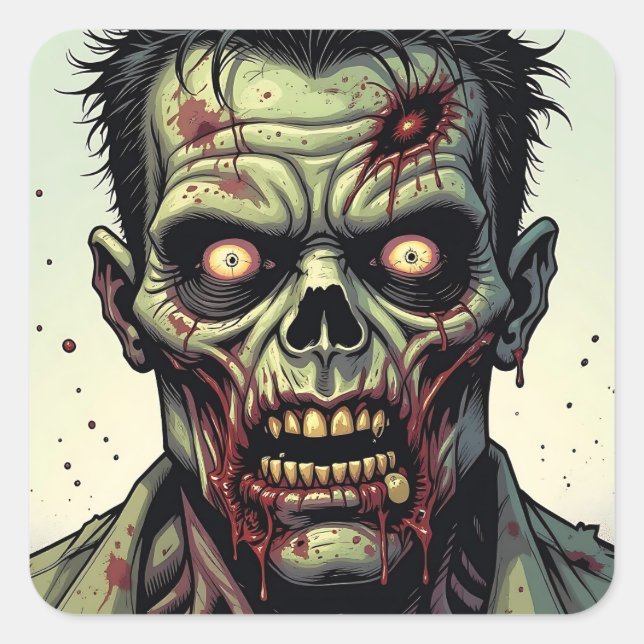 Sticker Carré Fermer une Pop Art Zombie Halloween (Devant)