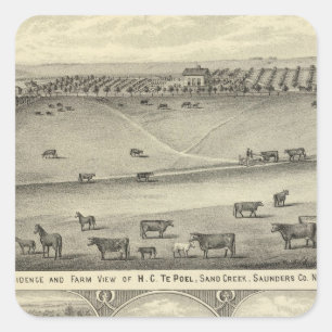 Sticker Carré Fermes du comté de Saunders, Nebraska