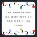 Sticker Carré Festif Colorful Christmas Lights Retourner l'adres<br><div class="desc">Ces étiquettes d'adresse de retour de vacances amusantes et colorées comprennent des brins de Noël rétro festifs et une typographie moderne. Consultez la collection pour la coordination des articles !</div>