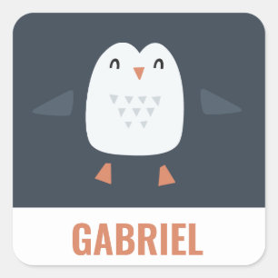 Sticker Carré festif drôle petit pingouin personnalisé enfants