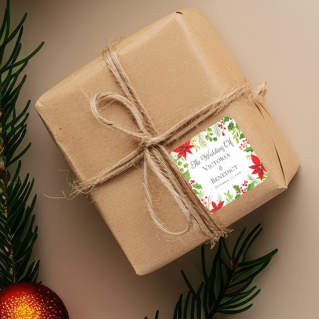 Sticker Carré Festif Mariage de Noël Floral Personnalisé (Créateur téléchargé)