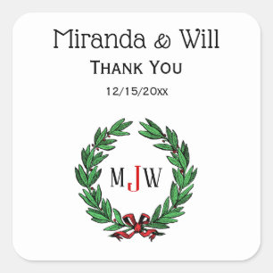 Sticker Carré Festif Noël Noël Noël Holly Wreath Monogramme