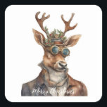 Sticker Carré Festif Steampunk Christmas Reindeer<br><div class="desc">Un thème de Noël de rennes d'aquarelle vapeur</div>