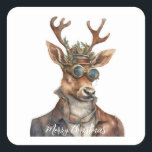 Sticker Carré Festif Steampunk Christmas Reindeer<br><div class="desc">Un thème de Noël de rennes d'aquarelle vapeur</div>