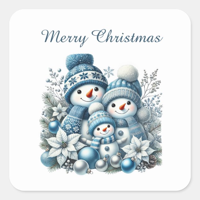 Sticker Carré Festive bonhomme de neige personnalisable Joyeux N (Devant)