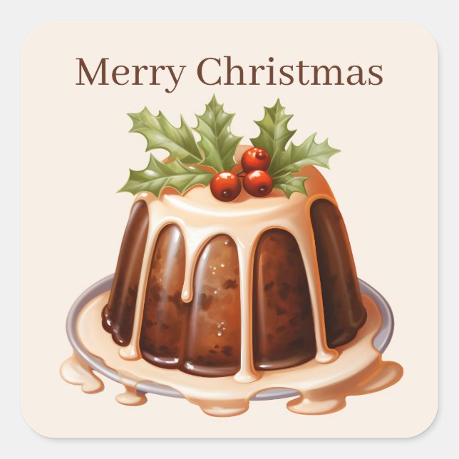 Sticker Carré Festive Christmas aquarelle cake ajouter du texte (Devant)