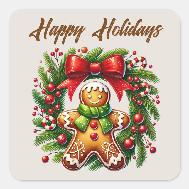 Sticker Carré Festive Christmas Gingerbread Happy Holidays (Devant)