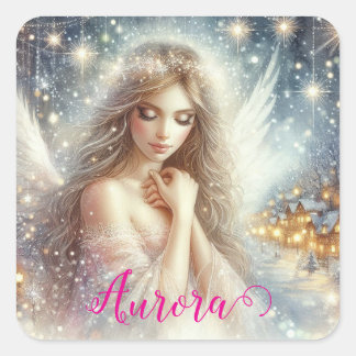 Sticker Carré Festive Girly Watercolor Ethereal Frost Snow Angel