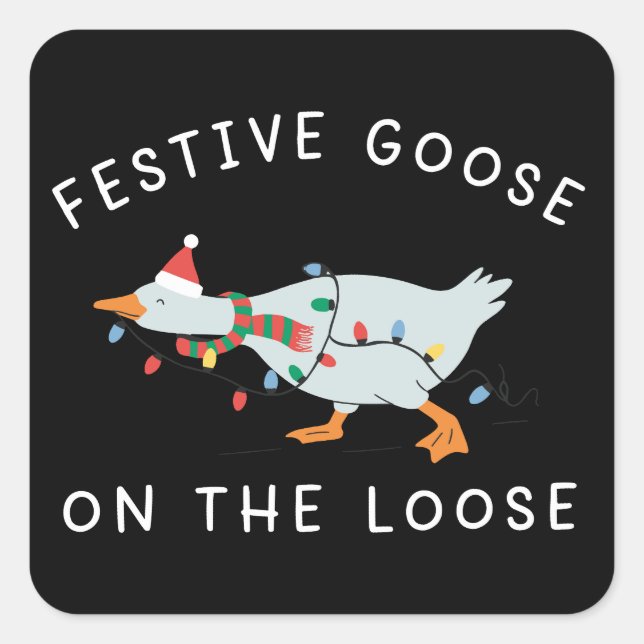 Sticker Carré Festive Goose On The Loose Christmas Funny Duck (Devant)