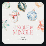 Sticker Carré Festive Jingle & Mingle Christmas<br><div class="desc">Transformez vos mailings et cadeaux de vacances avec nos délicieux stickers de Noël carré Jingle et Mingle. Dotés d'un arrière - plan crème délicat et décorés d'élégants motifs de bauble et d'une couverture blanche glacée, ces autocollants ajouteront une touche de magie à vos célébrations. Personnalisez-les avec votre nom de famille...</div>
