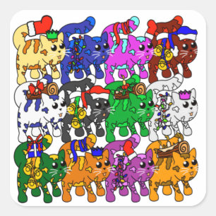 Sticker Carré Festive Jolly Meowy Christmas Cats