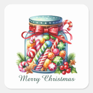 Sticker Carré Festive Joyeux bonbon de Noël dur