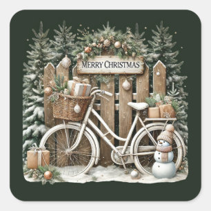 Sticker Carré Festive Joyeux Noël Pays vélo