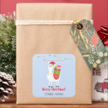 Sticker Carré Festive Llama Christmas<br><div class="desc">Festive Llama Noël Célébrez le Noël de cette année avec cette Llama festive joyeuse, lumineuse et colorée. Cette jolie lama transporte des paquets de Noël à la fête de cette année. Un design parfait pour des vacances et des rassemblements d'hiver inoubliables. Le design est entièrement personnalisable. Consultez la papeterie de...</div>