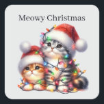 Sticker Carré Festive Meowy Christmas cat ajouter un texte<br><div class="desc">Festive Meowy Christmas cat ajouter texte Sticker Carré</div>