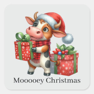Sticker Carré Festive Noël ajouter texte vache