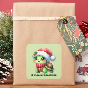 Sticker Carré Festive Noël tortue de mer ajouter un texte