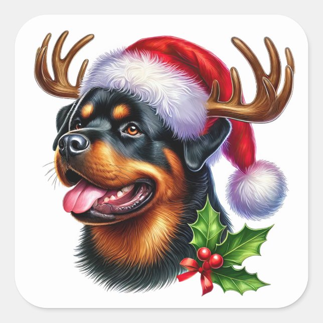 Sticker Carré Festive Pup avec Antler Style! (Devant)