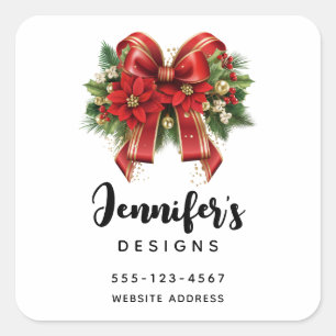 Sticker Carré Festive Red and Gold Christmas Bow Business