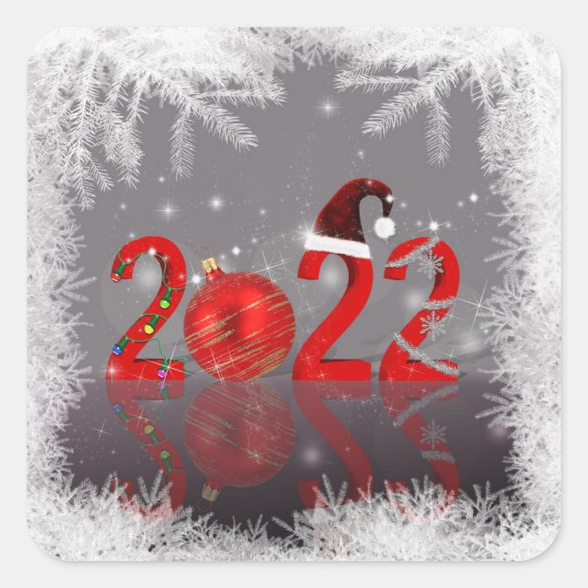 Sticker Carré Festive Red Joyeux Noël Nouvel An 2022 (Devant)