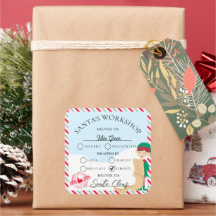 Sticker Carré Festive Stripe Père Noël Atelier de cadeau