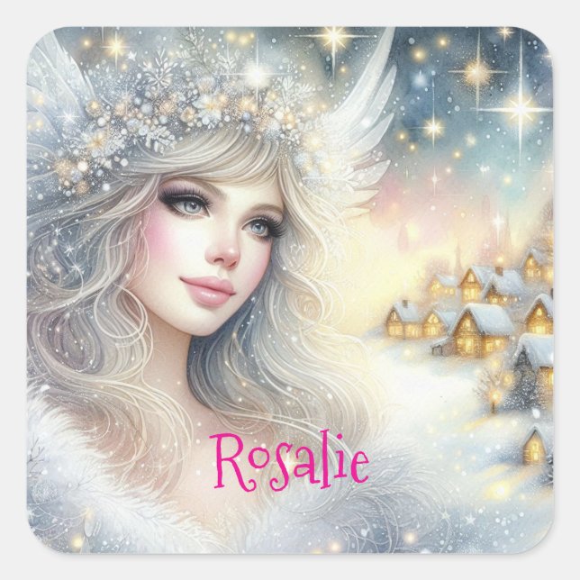 Sticker Carré Festive White Watercolor Ethereal Frost Snow Angel (Devant)