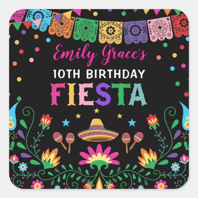 Sticker Carré Fête Anniversaire Mexicaine Motif Floral (Devant)