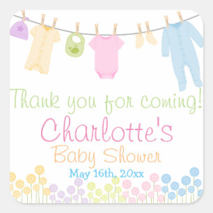 Sticker Carré Fête Baby shower Little Clothes Favoriser