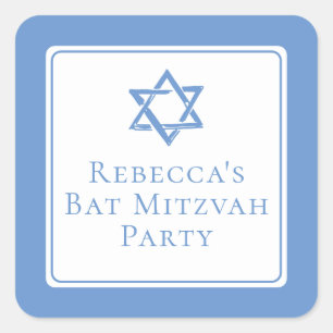 Sticker Carré Fête bat mitzvah lumière étoile bleue de David