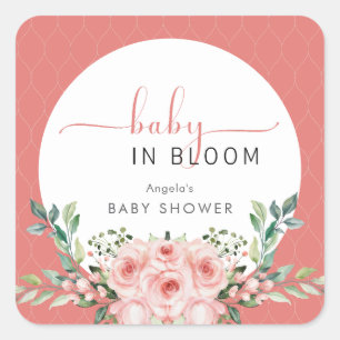 Sticker Carré Fête Bébé en Fleur Rose Rougeoyant