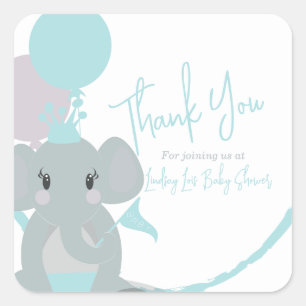 Sticker Carré Fête bébé fille éléphant pastel écriture Baby Show