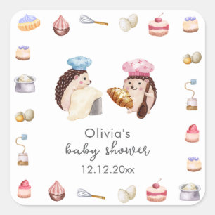 Sticker Carré Fête bébé Hérisson Mignon Fantaisiste Chef Boulang