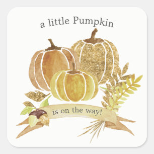 Sticker Carré Fête bébé licorne aquarelle citrouille automne