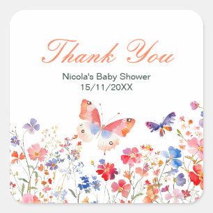 Sticker Carré Fête bébé papillon floral d'été