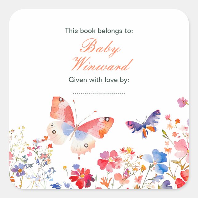 Sticker Carré Fête bébé papillon floral d'été (Devant)