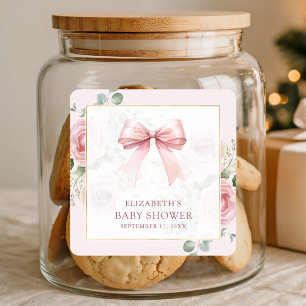 Sticker Carré Fête bébé ruban coquette floral rose tendre