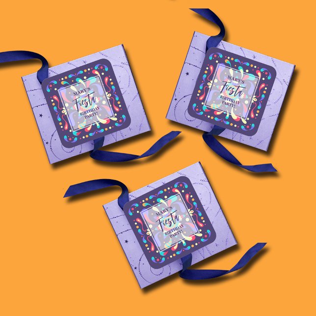 Sticker Carré Fête bleue colorée anniversaire (Colorful Fiesta Blue Square 1-1/2" Small Stickers)