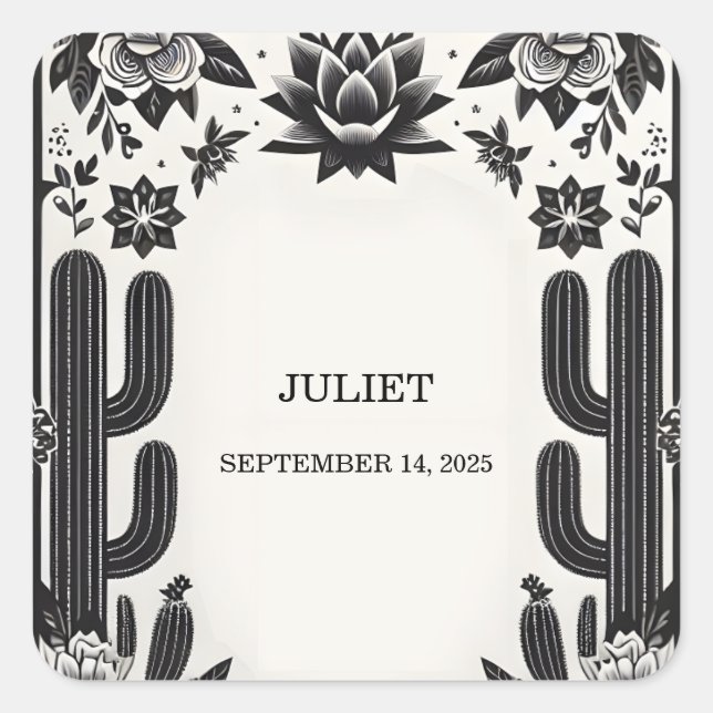 Sticker Carré Fête Cactus Amour en Fleur Mexicains Fête de Maria (Devant)