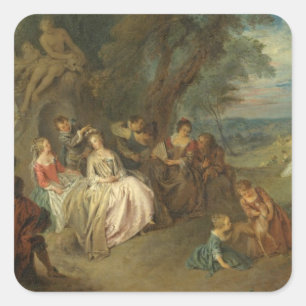 Sticker Carré Fête Champêtre, C. 1730 (huile sur la toile)