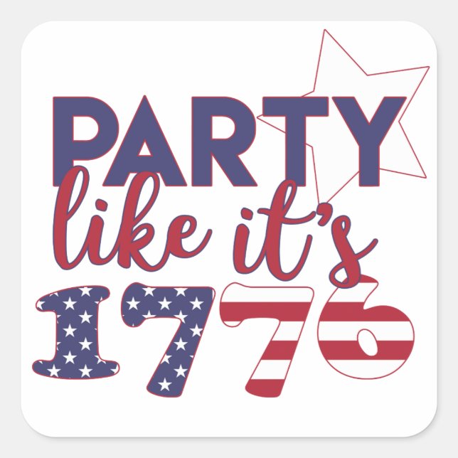 Sticker Carré Fête comme en 1776 - American Flag Typography (Devant)
